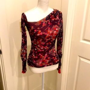 Multicolor asymmetrical light weight long sleeve shirt